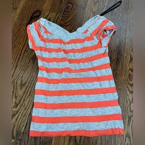 bebe grey and orange striped off the shoulder top